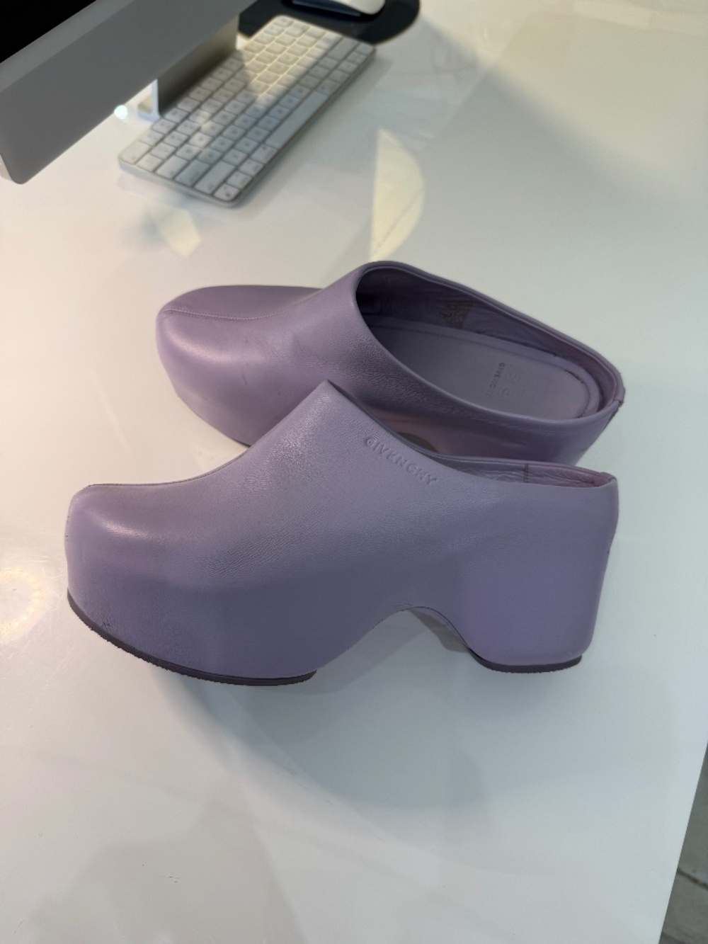 Givenchy Lavender Leather Platform G Mules Size 39